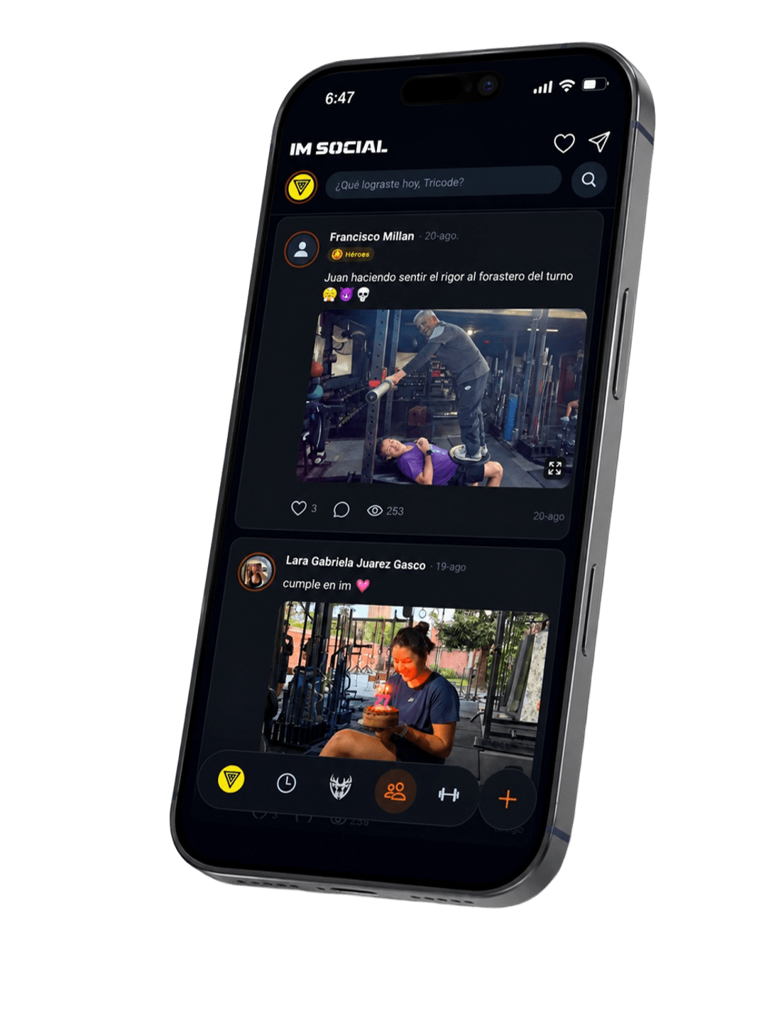Pantalla del feed social de la app
